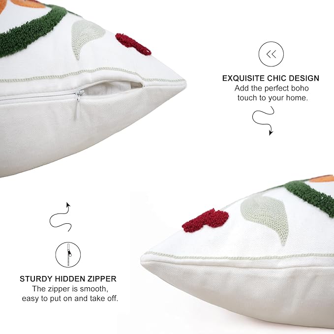 Merrycolor Boho Decorative Throw Pillow Cover 18x18 Colorful Embroidered Pillow Covers Textured Aesthetic Pillow Cases Bohemian Modern Farmhouse Pillow Covers for Couch Bed,1PC