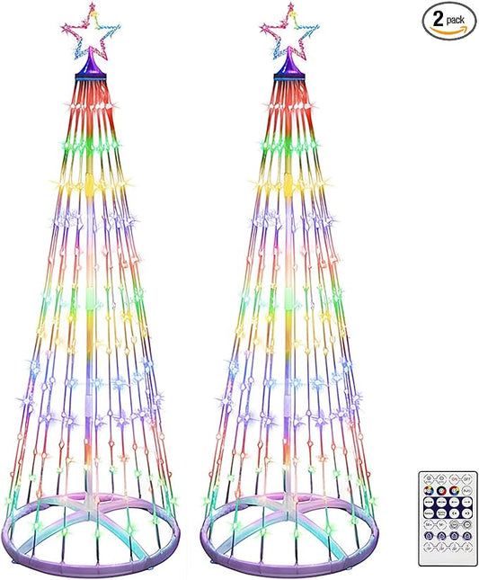 2 Pack 4FT Christmas LED Cone Tree Lights 24 Modes Color Changing with Timer Foldable Lighted Trees Waterproof Outdoor String Lights Holiday Decor for Christmas New Year Xmas Decorations