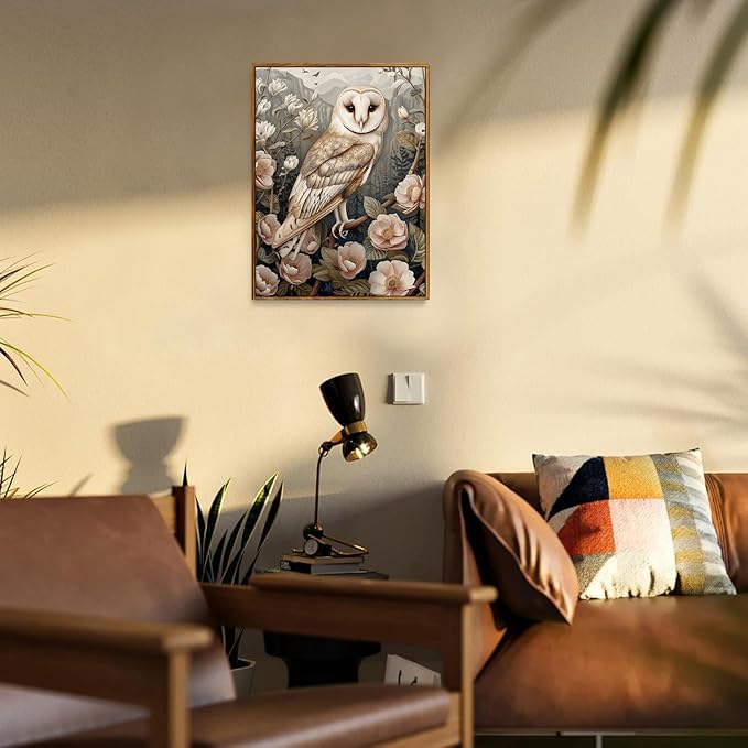 Djmwtb Vintage Framed Wall Art Floral Owl Canvas Wall Art Prints Flower Botanical Painting Nature Pictures Artwork for Bedroom Living Room 12x16in