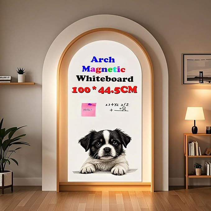 Magnetic Dry Erase Whiteboard Wall Arch Decal 40"x17.5" Self Adhesive White Board Sticke with Marker for Kid Whiteboard Stick Wall Contact Paper Peel and Stick Wallpaper Office Home