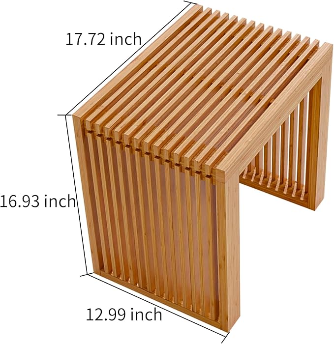 Bamboo Dining Bench Indoor Small Bench Entryway Shoe Rack Bench,Outdoor Modern Wood Benches 17 Inch for Living Room Hallway Bedroom Bathroom Nature Small