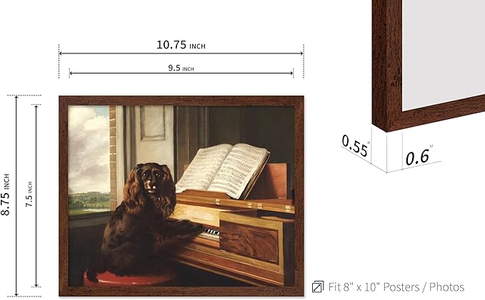Poster Master Vintage Portrait of an Extraordinary Musical Dog Poster - Retro Dog Print - Puppy Art - Music Art - Piano Art - Animal Lover Art - Living Room or Office Decor, 8x10 Brown Framed