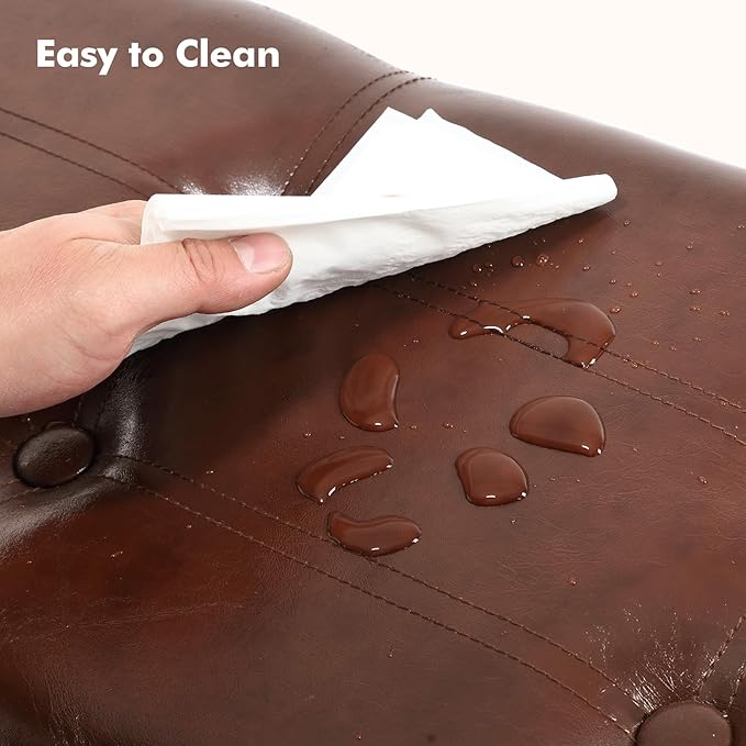 Apicizon 35.5" Shoe Rack Bench, 3-Tier Entryway Bench, with Leather Seat and Metal Frame, Loads 300 lb, Suitable for Living Room, Hallway, Mudroom, Doorway, Rustic Brown