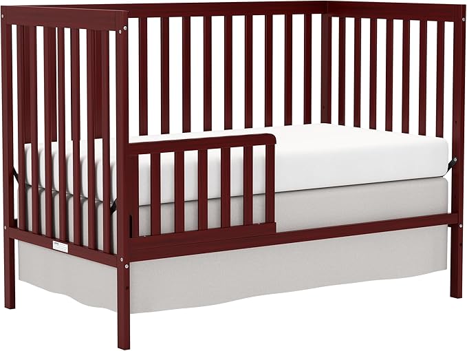 Baby Crib 5-in-1 Convertible, Wooden Nursery Cribs Converts to Toddler Bed, Daybed and Full Size Bed, 3 Adjustable Base, Non-Toxic Finish (Cherry)