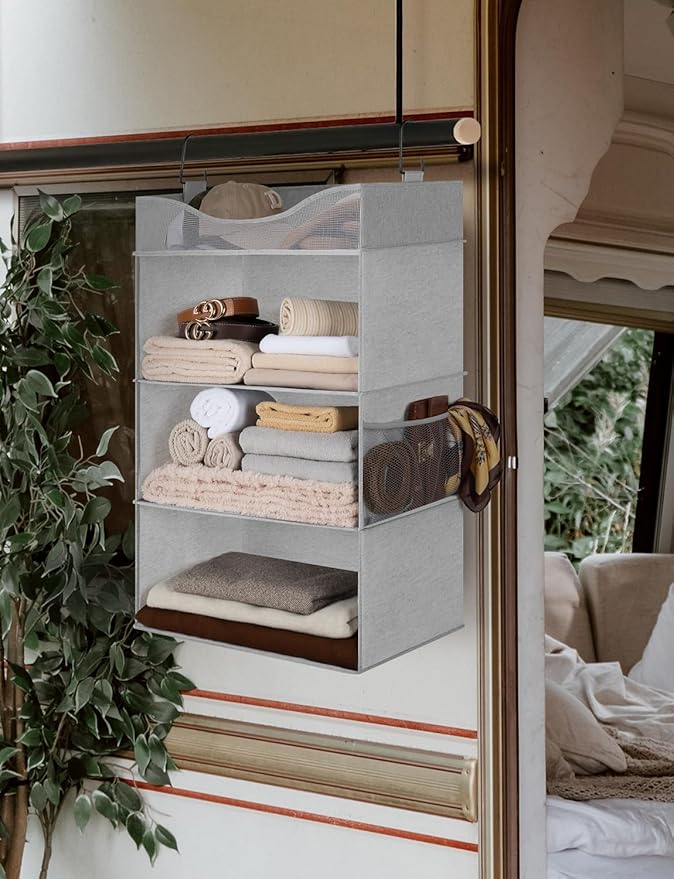 StorageWorks Hanging Closet Organizer, 3-Shelf Hanging Closet Shelves with Top Shelf, 19 ¾"W x 12" D x 31" H, Extra-Large Space, Light Grey