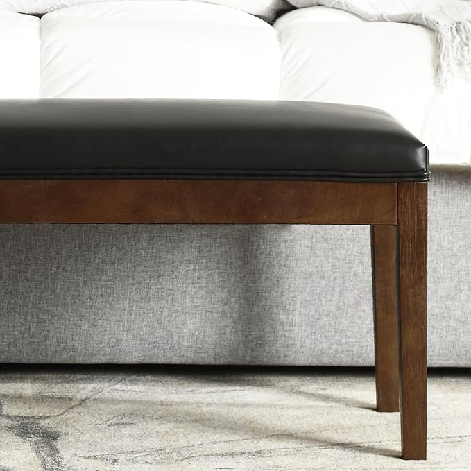 Upholstered Entryway Bench Modern Shoe Benches for Hallway Porch Bedroom Bench for End of Bed Dining Bench for Dining Table Dining Room Kitchen Window with Wood Legs, PU Leather, Black