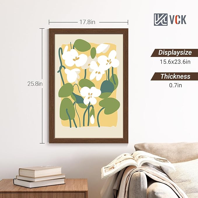 VCK 16x24 Poster Frame Set of 4 - Brown, Gallery-Quality Wood Picture Frames, 1.1-Inch Wide Border, Polished Plexiglass, Vertical or Horizontal Wall Display for Photo/Art/Prints, Brown