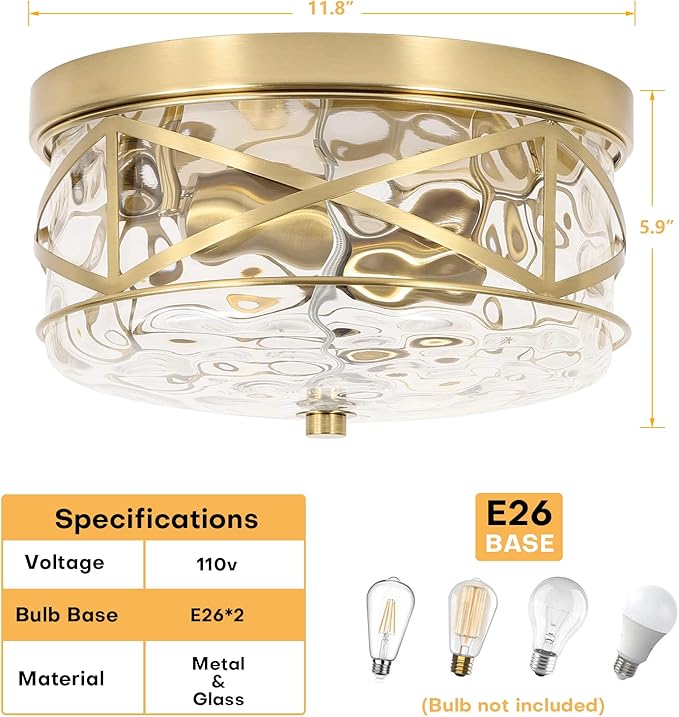 2-Light Flush Mount Ceiling Light Farmhouse Kitchen Island Ceiling Light with Bubble Glass Close to Ceiling Light Fixture for Living Room Bedroom Foyer Hallway