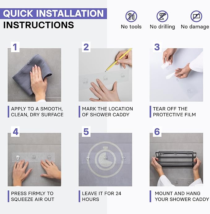 KINCMAX Premium Shower Caddy, 2-Pack Adhesive Shower Organizer, No Drill Bathroom Shelves, Rustproof Stainless Steel Shower Shelves for Inside, Shampoo Holder, Storage Rack, Matte Black