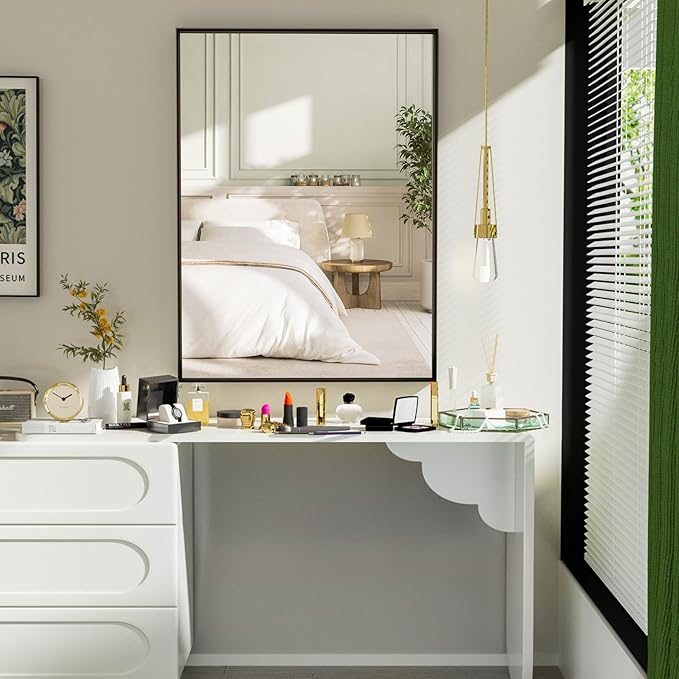 40x30 Inch Black Bathroom Mirrors for Over Sink, Wall Mirror, Metal Framed, Modern Rectangle Mirror, Wall-Mounted Vanity Mirrors Horizontal/Vertical