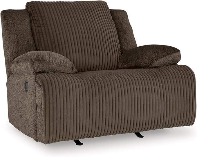 Signature Design by Ashley Top Tier Rocker Recliner, Pull Tab Recliner, Fabric Upholstery, Attached Foam Cushions, 50" W x 40" D x 41" H, Dark Brown
