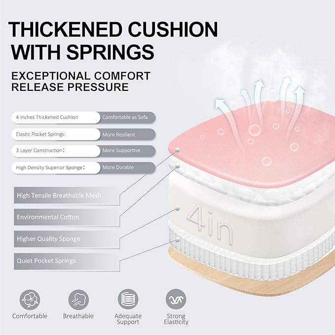 Ergonomic Office Chair,Ultra Thick Office Desk Chair with Adjustable Lumbar Support and Headrest,Spring Cushion,Rocking Function,Flip-up arms,Mesh Computer Chair for Home Office,Pink