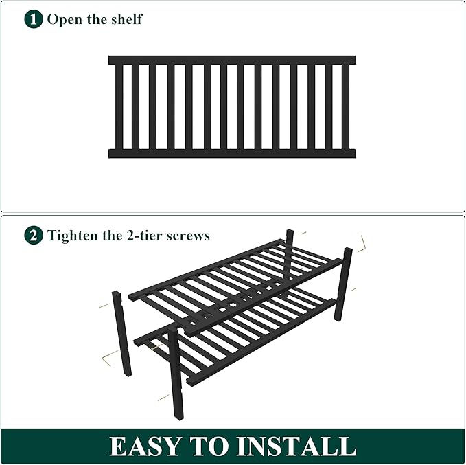 Smiry Bamboo Shoe Rack for Closet, 2 Tier Wooden Stackable Shoe Organizer, Free Standing Shoes Storage Shelf for Entryway, Front Door Entrance, Black