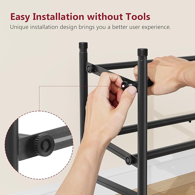 Tajsoon Expandable Shoe Rack for Closet 2 Tier, 28“-41“ Adjustable & Stackable Shoe Shelf Storage, Metal Shoe Rack Organizer for Front Door Entrance, Closet, Garage, Entryway, Black