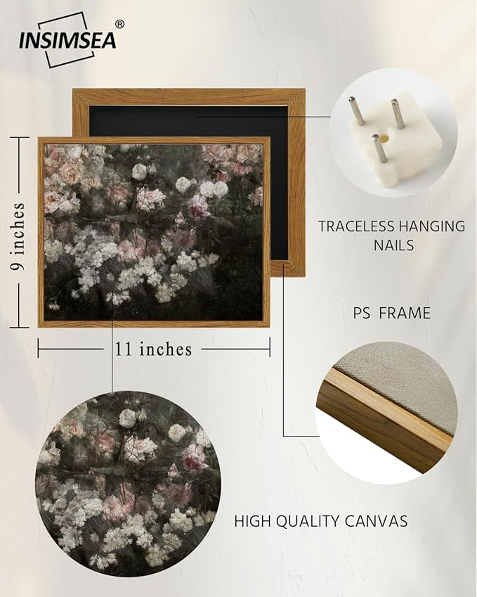 InSimSea Framed Canvas Wall Art Vintage Decor, Home Decor Garden in May Flower Art Aesthetic, Classic Rustic Flowers Wall Decoration for Bedroom Living Room Bathroom Gallery, 9"x11"