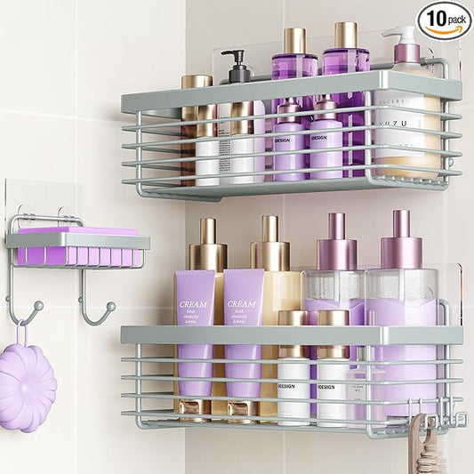 ODesign Shower Caddy 3 Pack SUS304 Stainless Steel-No Drilling-Shower Bathroom Shelves Rack,Rustproof Wall Mounted,Adhesive Shower Shelf Basket Organizer-Grey