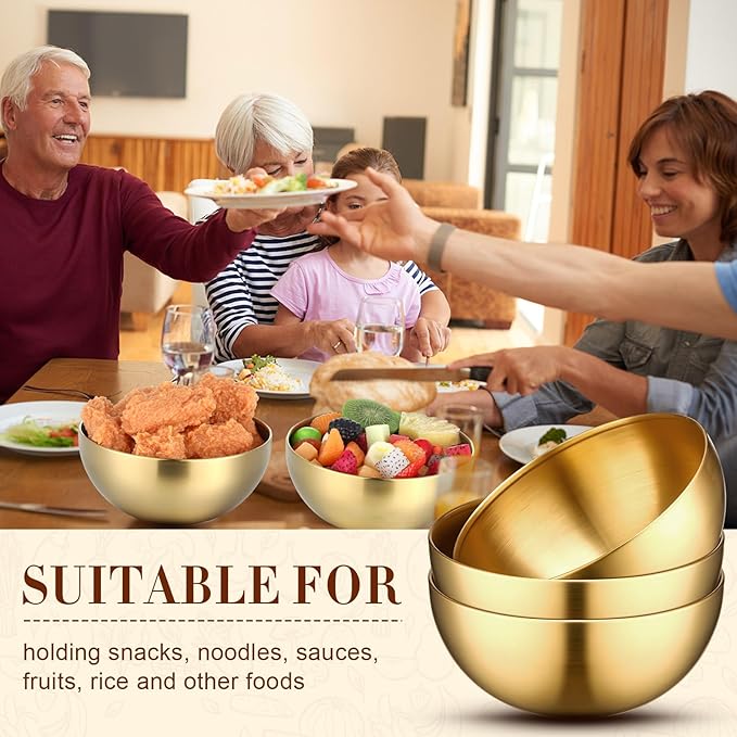 Nuogo 10 Pcs Stainless Steel Mixing Bowls Decorative Esthetician Bowls for Wedding Party Baking Prepping Serving Facial Food Salad Fruit Snack Soup Cereal(9.8 Inch,Gold)