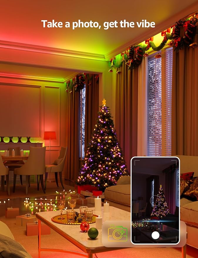 Lepro S1 AI LED Strip Lights for Christmas Decorations, 32.8ft Smart RGB Light Strips with IC and Rainbow Chasing Effects, Personalized Al Lighting Designer, No Remote, 2.4GHz Wi-Fi & Bluetooth