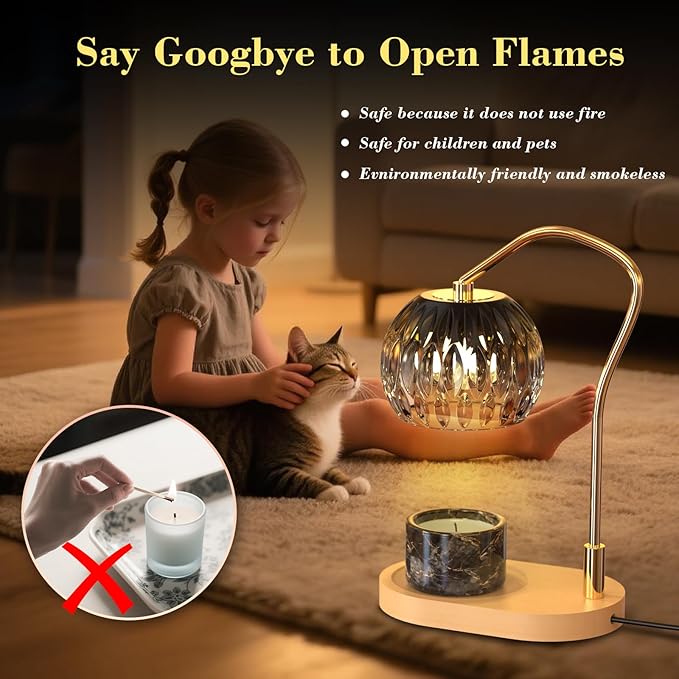 Candle Warmer Lamp with Timer & 4-Level Dimmer, Electric Wax Warmer for Jar Candles, Black Home Decor with 2 Bulbs, Gift for Women, Men, Housewarming