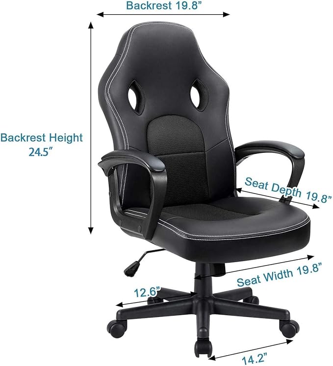 Furmax Gaming Chair Office Chair Leather Computer Desk Chair Racing Style Ergonomic Adjustable Swivel Task Chair with Lumbar Support and Arms (Black)