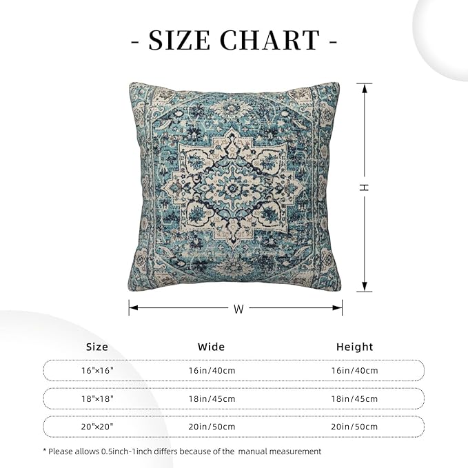 Boho Pillow Covers 18X18 Inch Set of 2 Bohemian Vintage Throw Pillow Covers Blue Carpet Pattern Cushion Cases Farmhouse Decorative Outdoor Pillow Covers for Couch Home Sofa Living Room