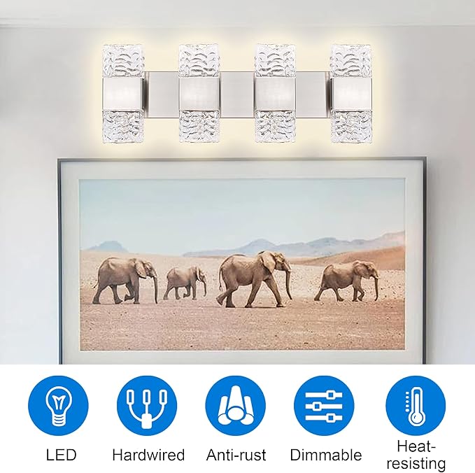 MELUCEE Brushed Nickel Bathroom Light Fixtures Over Mirror 23.6 Inch, 32W Dimmable 3000K LED Vanity Light Bar, Modern Bathroom Vanity Lights Above Mirror Wall Mount, Built-in Led Chips