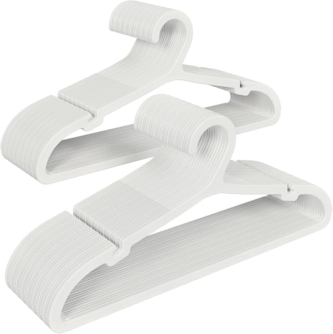 50 Pack Clothes Hangers, Non Slip Plastic Coat Hangers, Space Saving Hangers, Heavy Duty, Hanging Dry Wet Clothes, 16.4" x 8.3", White, UAPY0550W