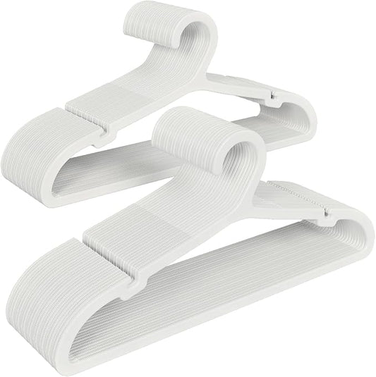 50 Pack Clothes Hangers, Non Slip Plastic Coat Hangers, Space Saving Hangers, Heavy Duty, Hanging Dry Wet Clothes, 16.4" x 8.3", White, UAPY0550W