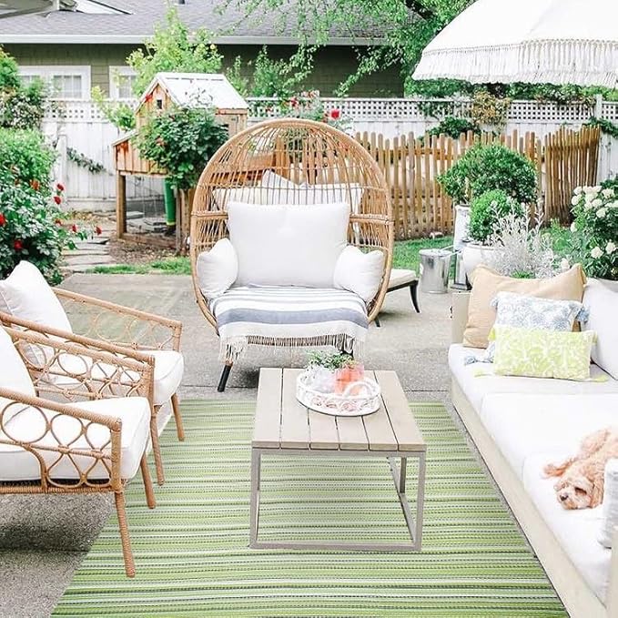 Outdoor/Indoor Rug Plastic Straw Rug Waterproof Portable Outdoor Mat, Easy to Clean and Fold,Perfect for Garden, Patio, Picnic, Decking-（Green，6x9Ft）