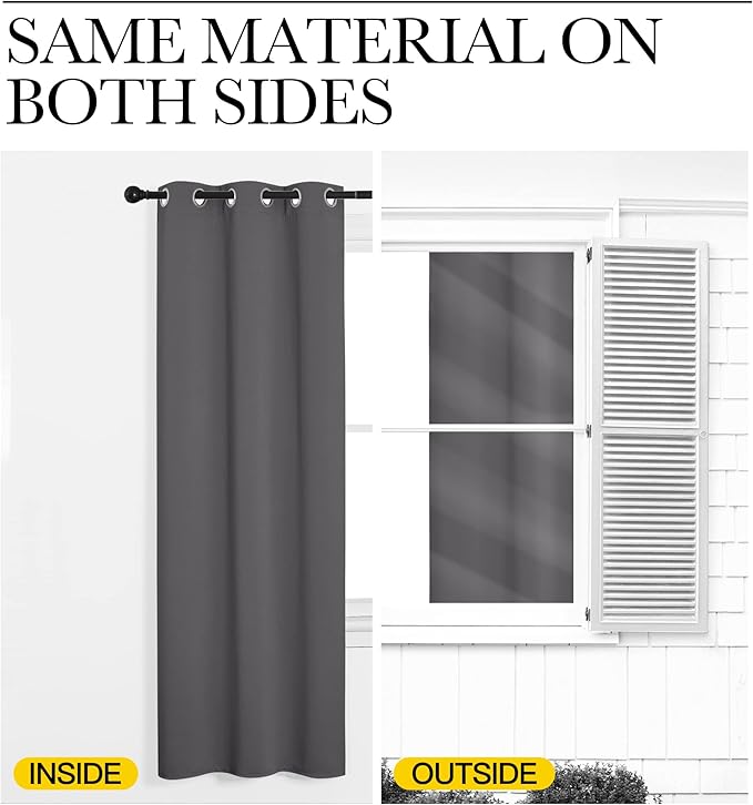NICETOWN Bedroom Curtains Blackout Drapery Panels, Three Pass Microfiber Thermal Insulated Solid Ring Top Blackout Window Curtains/Drapes (Two Panels, 42 x 50 inches, Gray)