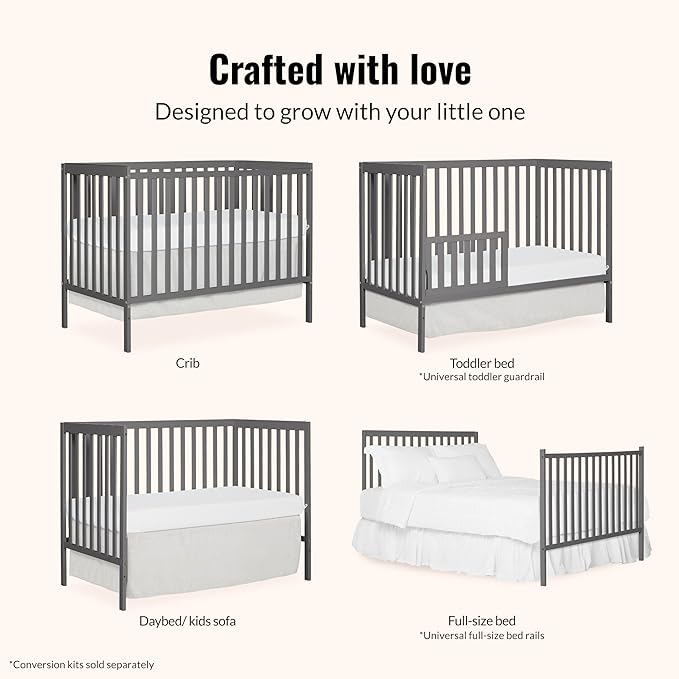 Dream On Me Synergy 5-in-1 Convertible Crib in Steel Grey, Greenguard Gold Certified