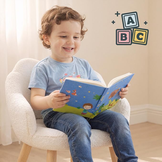 Toddler Chairs, Kid Chairs with Solid Wooden Frame, Toddler Armchair Comfy, Upholstered Kids Chair with Flower Back, Kid Sofa, Toddler Couch for Playroom, Kindergarten & Preschool, White