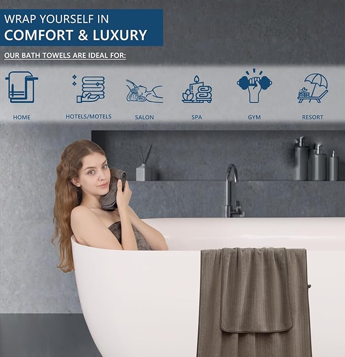 18 Piece Bath Towels Set,Super Soft Family Bathroom Towel Set with Hanging Loops-6 Bath Towels,6 Hand Towels,6 Washcloths,Highly Absorbent Quick Dry Shower Towel for Bathroom,Hotel,Spa-Brown Towel Set