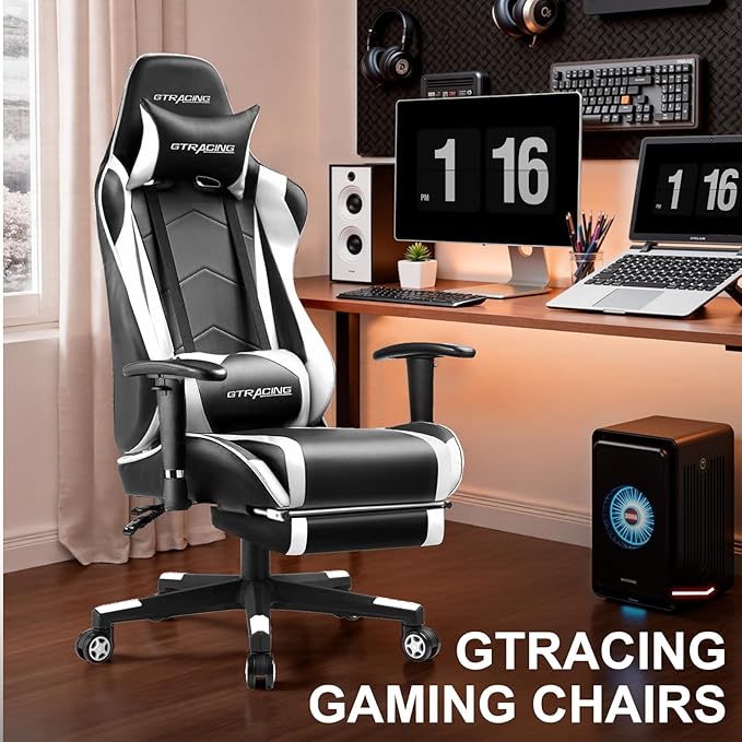 GTRACING Gaming Chair with Footrest, High Back Computer Chair Ergonomic Game Desk Chair Racing Executive Adjustable Swivel Rocker with Headrest and Lumbar Support