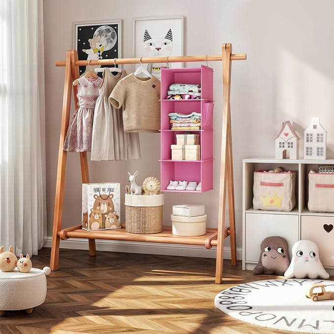 Hanging Closet Organizer, 4-Shelf Closet Hanging Storage Shelves, Light Pink