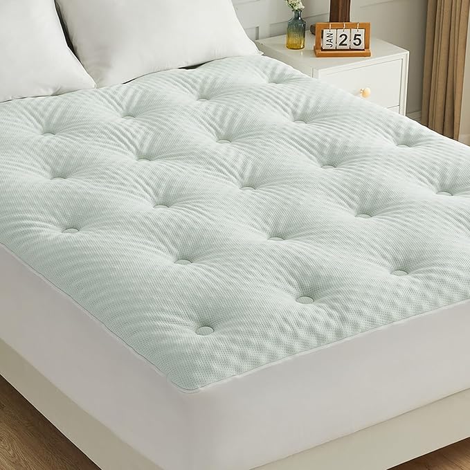 QUIETSEA Reversible Short Queen Mattress Topper Egg Crate Memory Foam Mattress Topper, Bamboo Viscose Mattress Pad Short Queen, Noiseless Waterproof Mattress Cover with Deep Pocket up to 21", 60"x75"