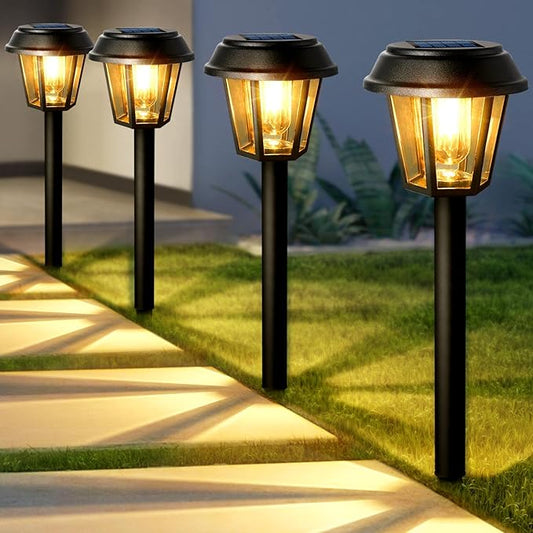 Solar Pathway Lights Outdoor 8 Pack Solar Lights Outdoor Waterproof 3000K Warm White Tungsten Filament Bulb for Yard Garden Landscape Path Driveway Lawn