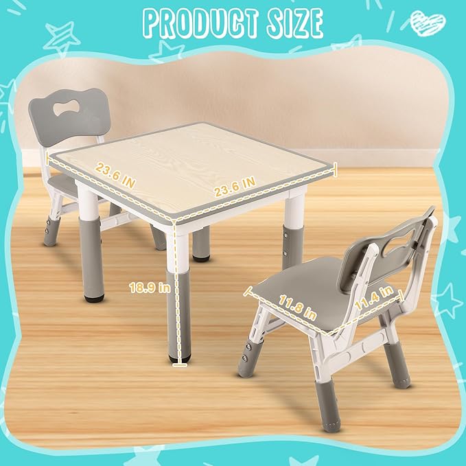 FAHKNS Toddler Table and Chair Set, Height Adjustable Kids Table and 2 Chairs, Graffiti Desk, Multi-Function Tables for Kindergarten, Living Room, Kid's Room