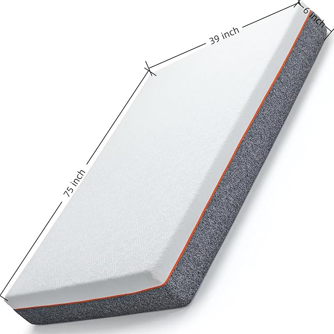 Marsail 6 Inch Twin Size Mattress, Cooling Gel Memory Foam, Fiberglass Free Breathable Cooling Bed Twin Mattress, Medium-Firm in A Box