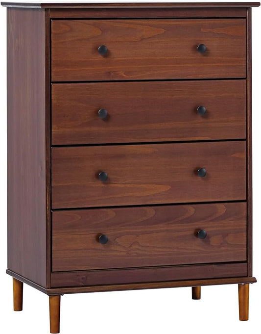 Walker Edison Modern Tall 4-Drawer Solid Wood Dresser Bedroom Storage Drawer Organizer Closet Hallway, 40 Inch, Walnut