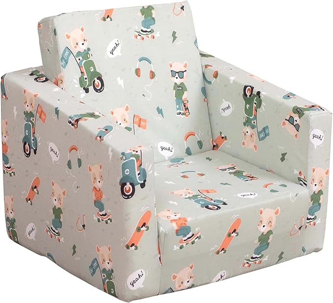 Delsit Kids Couch for Toddlers - 2 in 1 Convertible Foam Armchair to Lounger, Comfy Flip Out Lounge Chair, Sofa for Children, Made in Europe