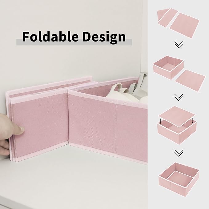 Cupic Cupid Drawer Organizer, Dresser Organizers, Foldabe Drawer Organizer Clothes, Closet Organization and Storage Dividers for Socks, Underwear and Diaper, Set of 12, Pink