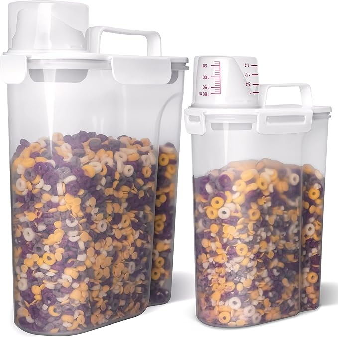 Rice Airtight Dry Food Storage Containers 2 Pack, BPA Free Plastic Storage Bin Dispenser with Pourable Spout, Portable Handle, Kitchen Pantry Organization for Cereal, Flour and Baking Supplies