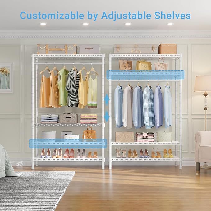 VIPEK V1 Wire Garment Rack 4 Tiers Heavy Duty Clothes Rack for Hanging Clothes Freestanding Closet Clothing Rack with 4 Adjustable Shelves, 35.4" L X 15.7" W X 70.9" H, Max Load 500LBS, White