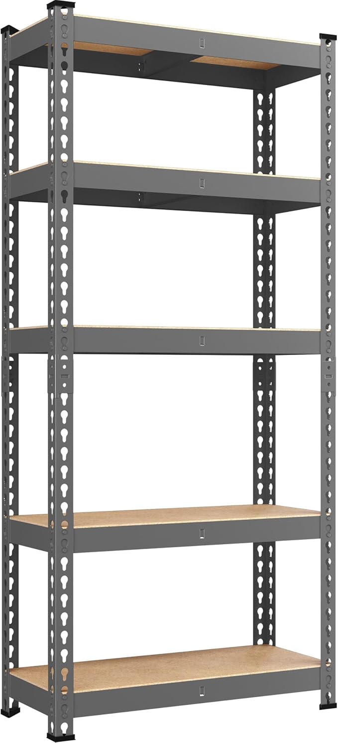 Yaheetech Storage Shelves 5 Tier Garage Shelving Heavy Duty Garage Shelves Adjustable Metal Shelving Unit Utility Rack Industrial Shelving for Warehouse Pantry Closet, 27.5"W x 12"D x 60"H, Dark Gray