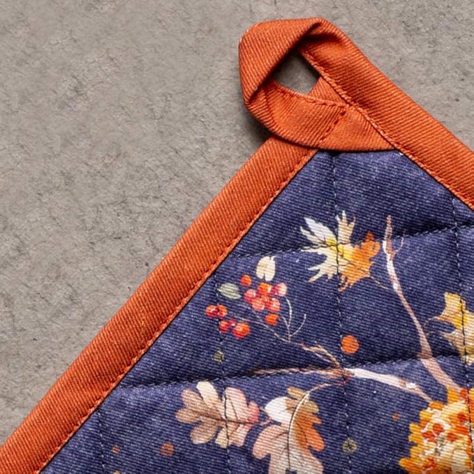 Maison d' Hermine Pot Holders 100% Cotton Heat Resistant Potholders 8" x 8" Hot Pads with Loop for Thanksgiving Christmas Decorations BBQ Cooking Baking Handling Hot Pans (Pack of 1, Kelim - Infinity)