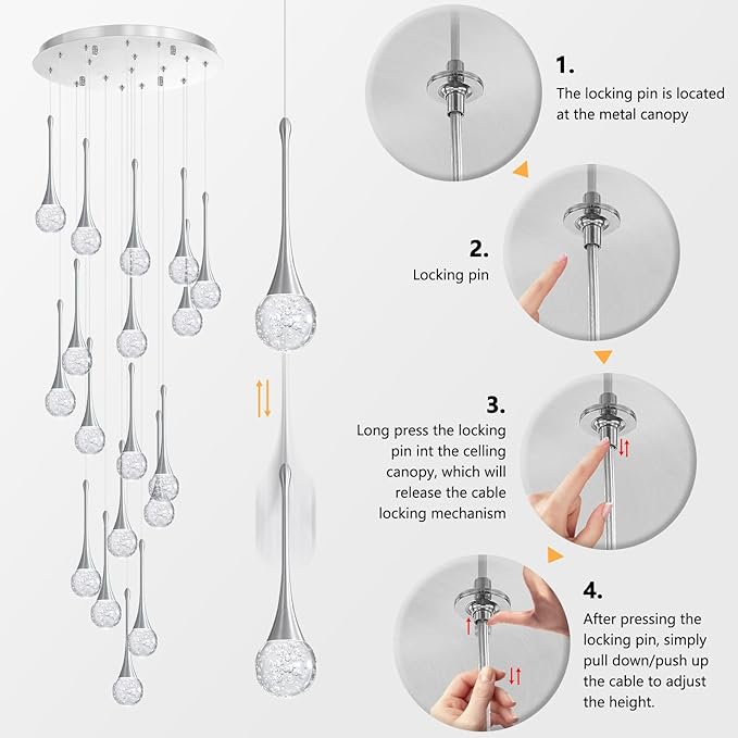 18 Light Modern Glam Crystal Chandelier for High Ceiling LED Dimmable Ceiling Pendant Light Staircase Foyer Enterway Living Room Chandelier Lighting Antique Silver