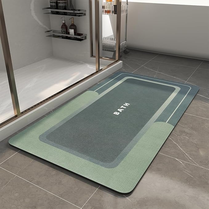 MontVoo-Bath Mat-Bathroom Mat Rug Non Slip Super Absorbent Stain Resistant Quick Dry Thin Bathroom Rug-Bath Mats for Bathroom Floor Bathtub Vanity-Bathmat Bath Rug Easy Care-24"x35" Green