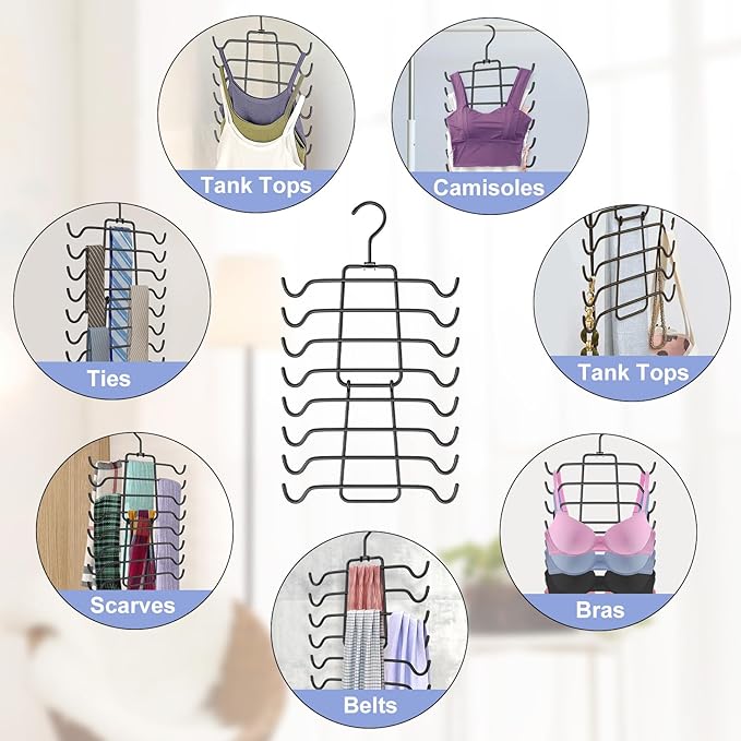 2Pcs Tank Top Hangers Space Saving Hanger Organizer Bra Hangers for Closet Organizer 360° Rotating Metal Closet Organizers and Storage Lingerie Hangers for Cami Bras Belts Swimsuits Lingeries Black
