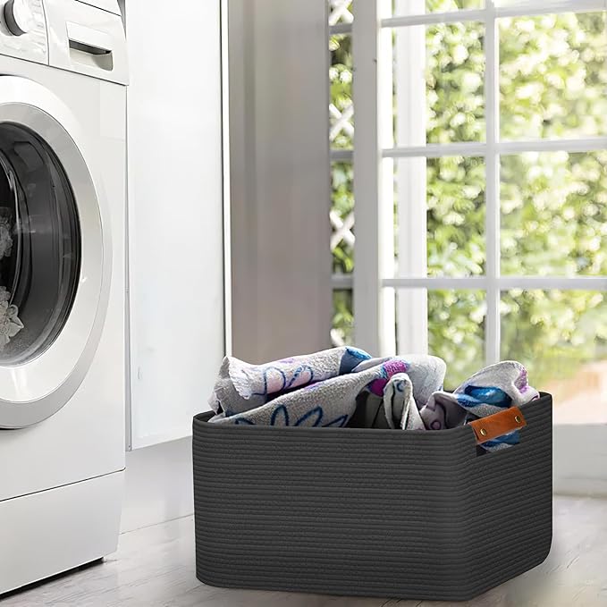 Large Collapsible Laundry Basket, Clothes Hamper for Blanket, Toy, Towels, Woven Baskets for Storage, Nursery Home Decor Living room 21.6" x 15" x 11.8",Grey